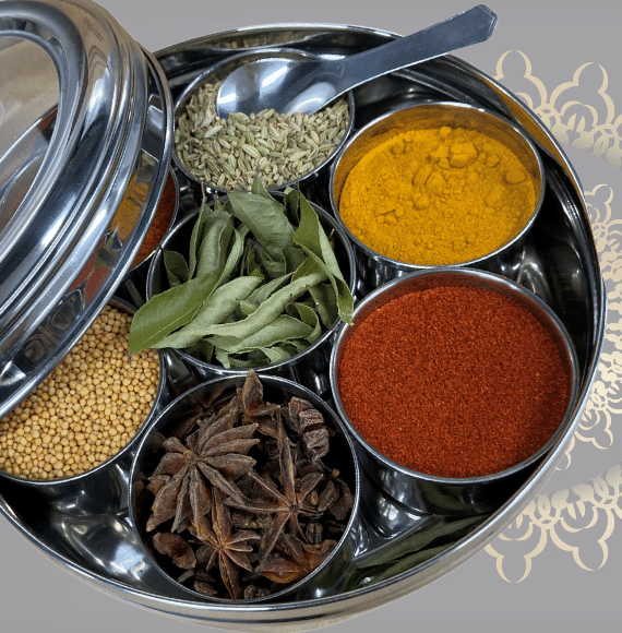 silver dabba box with spices
